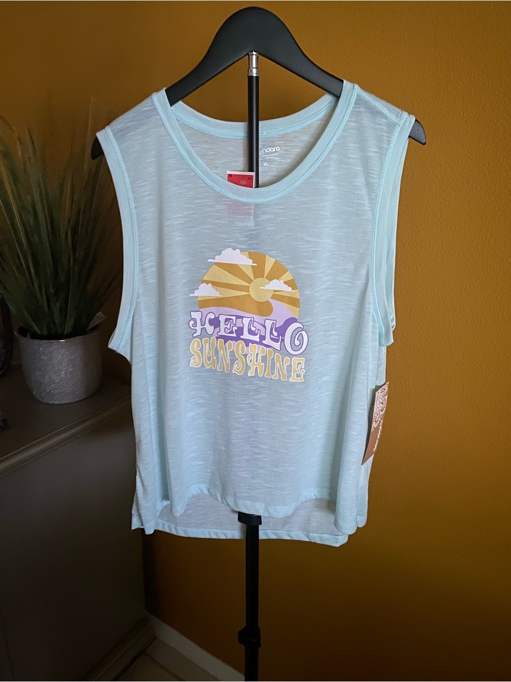Hello Sunshine Sleeveless Graphic Tank - Light Aqua